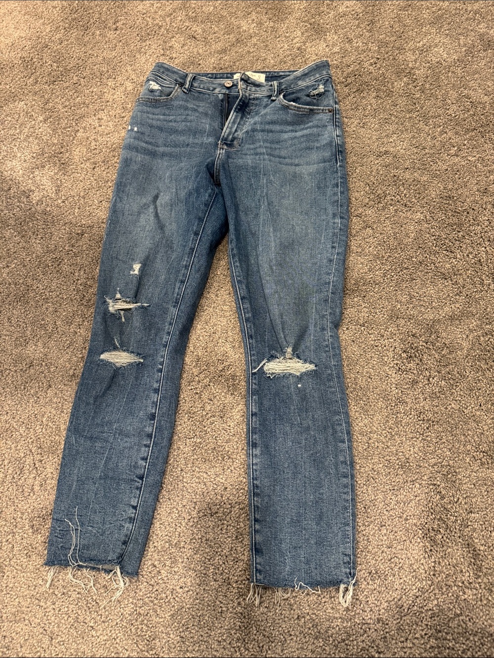 Abercrombie & Fitch Distressed Blue Straight Leg Jeans